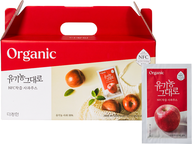 다정헌 유기농그대로 사과주스 NFC 착즙 유기농사과 100% 30포, 30개, 80ml