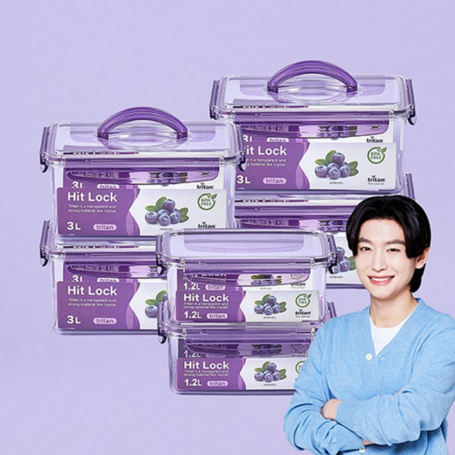 4위 - 에코센스 히트락 올트라이탄 밀폐용기 대용량 6종, 직사각 1.2L 2개+직사각 3L 4개, 1세트