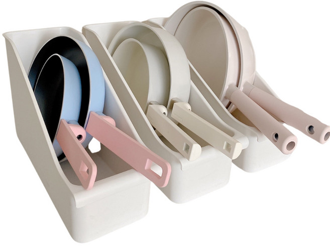 후라이팬 정리대 바퀴수납함(삼각) 3개입, 3개, 아이보리, 1단