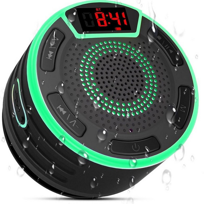 BassPal Bluetooth Speaker IPX7 Waterproof Shower Portable Speaker with LED Display FM Radio Suc, black