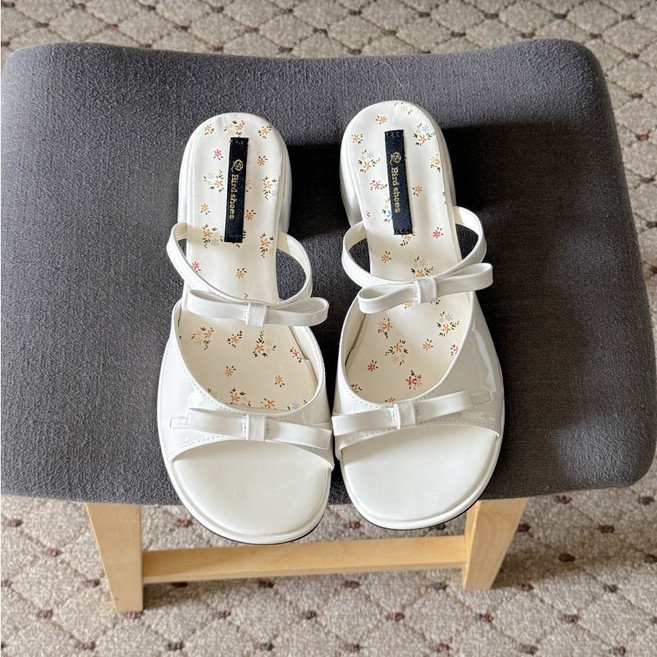 슈뿐 더블 리본 스트랩 통굽 뮬 슬리퍼 미들힐 샌들(5cm)