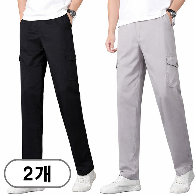 차쿠 1+1 남성 순면 캐주얼 면 바지 카고바지 작업바지 코튼팬츠 중년 아빠 바지 빅사이즈