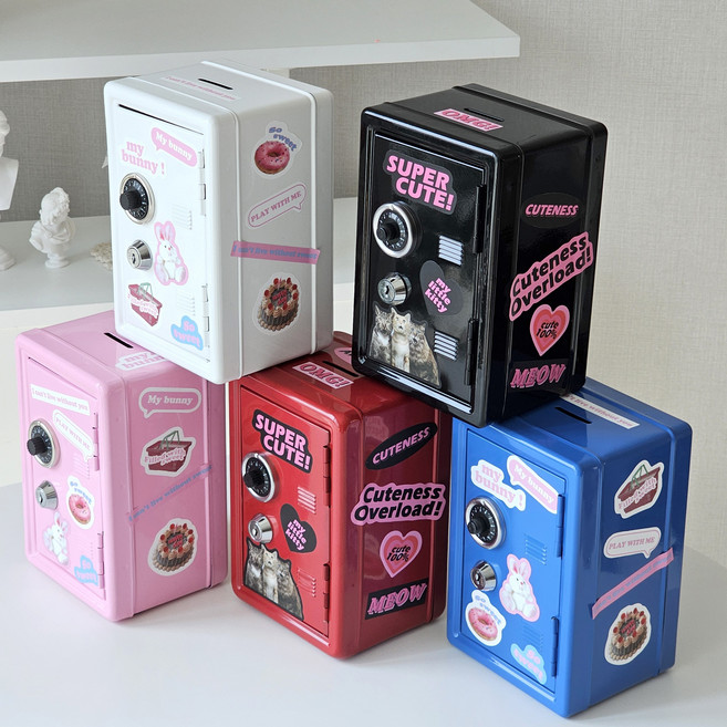 라이프올 미니 금고 저금통 동전 지폐 수납 + 스티커포함, 1개, 흰색