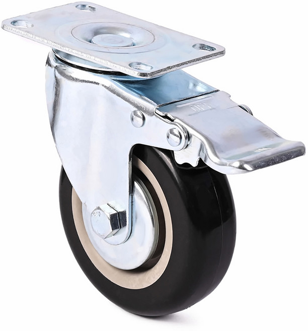 플레이트 타입 바퀴 3 4 5 인치 교체 대차 카트 가구 의자, 1개, 3인치 풋브레이크 우레탄 블랙