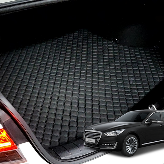 제네시스 EQ900 트렁크매트 일체형 가죽 차량용, 트렁크매트 단품, 블랙+옐로우, EQ900 (4인승)