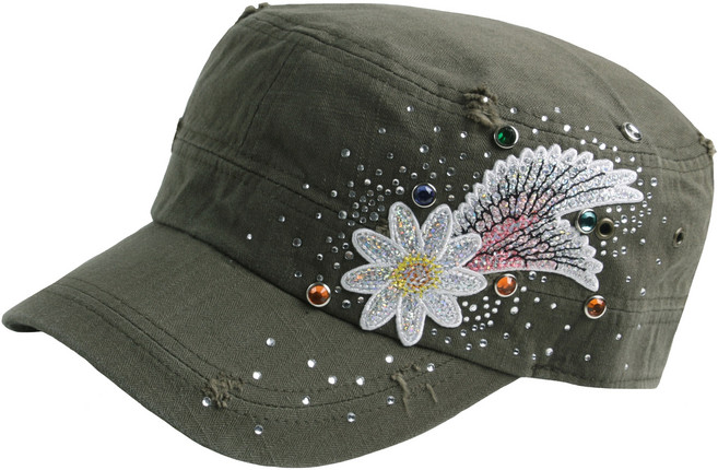 [라온] A337 화려한 큐빅 자수 꽃 날개 군모 모자