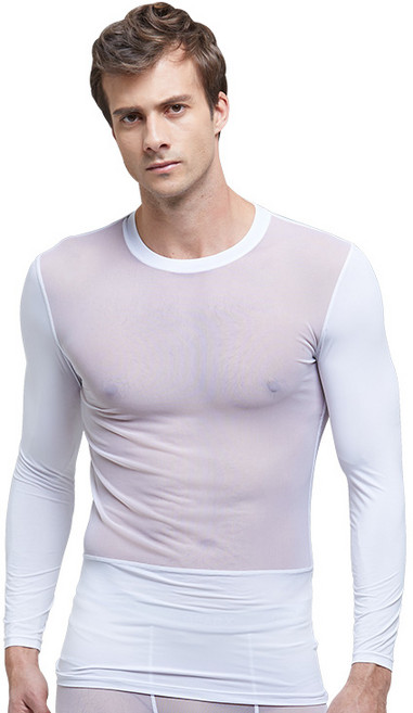 기어엑스 남성용 고급 여름 메쉬 긴팔 라운드넥 냉감 언더레이어 상의
