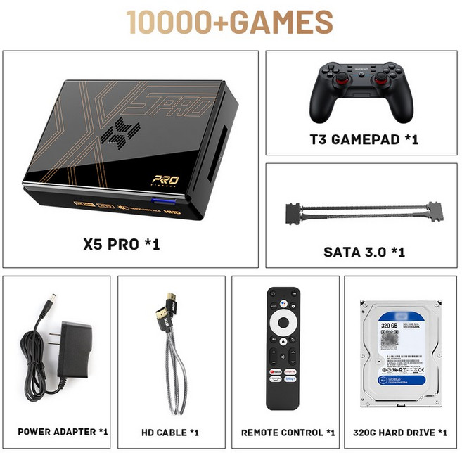 Kinhank 슈퍼 콘솔 X5 PRO 레트로 비디오 게임 콘솔 RK3588 8GDDR4 4T HDD 16000+ 게임 플러그 앤 플레이 P, 01 X5 PRO-320G-T3_02 UK