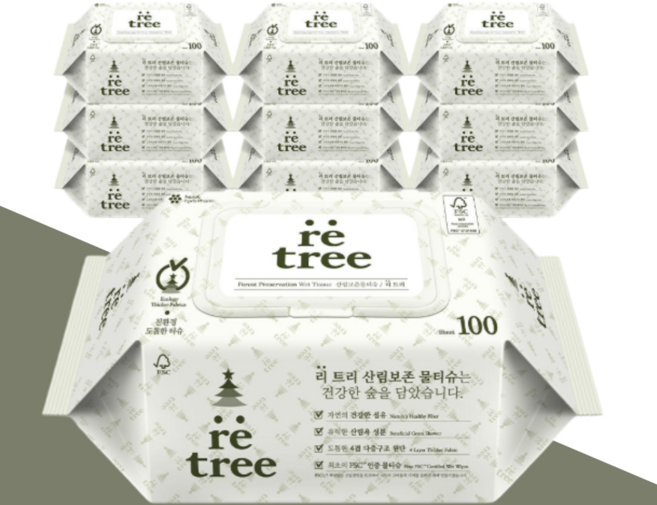 리 트리 산림보존 4겹 도톰한 캡형 물티슈 100매 10팩, 100개입, 1박스