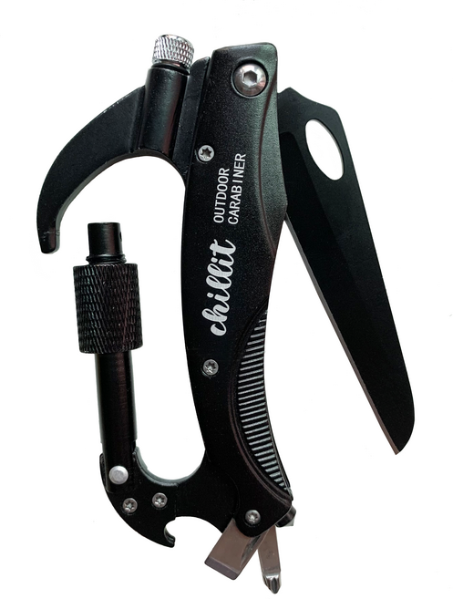 칠릿 7in1 multi tool 멀티카라비너 멀티툴 캠핑 비너 카라비너 접이식나이프, 블랙(black), 1개