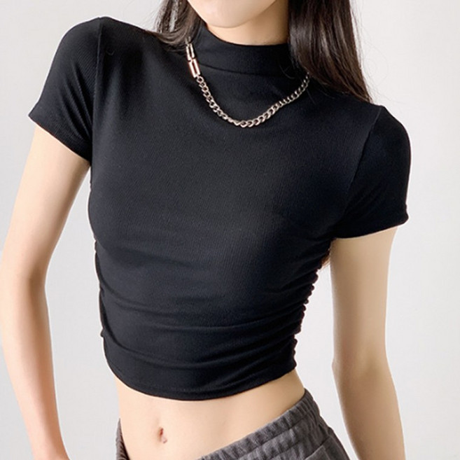 메모샵 크롭기본 코듀로이 반팔티 반목크롭 여성반팔티셔츠 크롭 여성면티 여성이너티셔츠 크롭티 링클 슬림