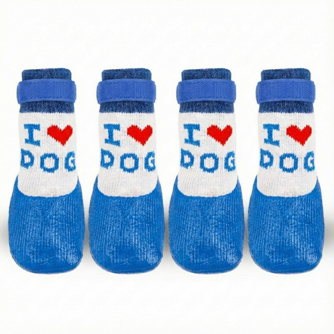 융풍 반려동물 신발 애완동물 방수 양말 실리콘 장화 보온 방수 미끄럼 방지, 1세트, 파란색