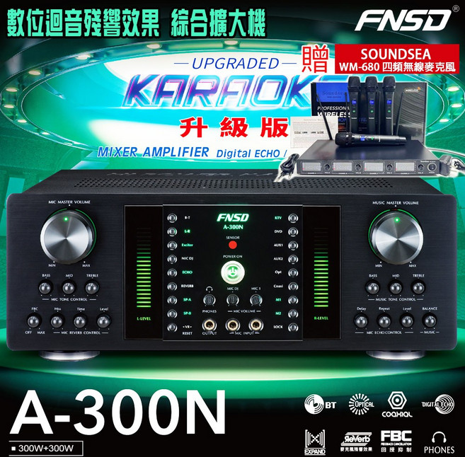 FNSD 綜合擴大機 A-300N 數位迴音殘響效果 300W+300W, 升級版, FNSD A-300N