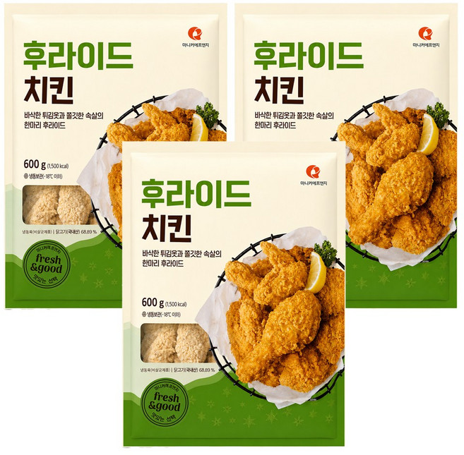 마니커에프앤지 후라이드 치킨, 3개, 600g