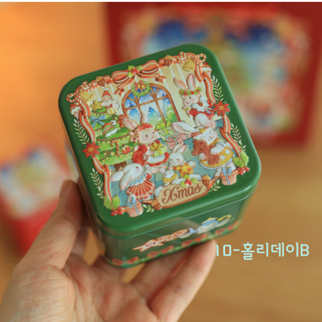 버니 틴케이스 토끼 정사각 다꾸 보관함 스티커 도무송 보관, 1개, 10홀리데이B
