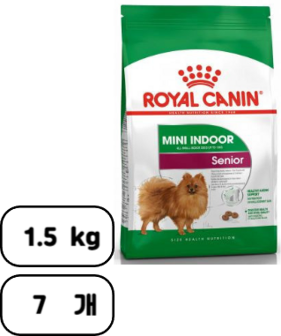 로얄캐닌 시니어 곡물 미니 인도어 반려견 사료, 1.5kg, 7개