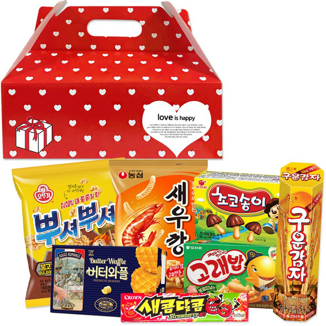 행복장바구니 과자세트 땡땡이손잡이세트F 7종 X 10개, 10세트, 과자 7종