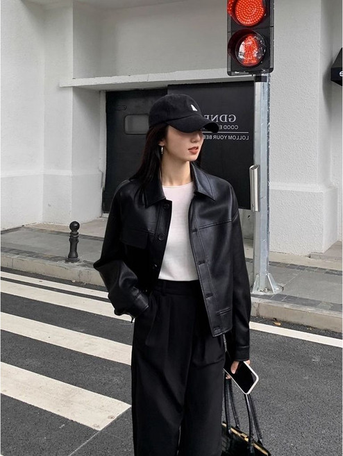 短款PU皮外套女 春秋新款韓版復古夾克上衣