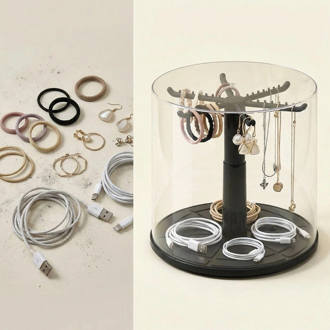 픽코어 귀걸이 목걸이 악세서리 수납 멀티 데스크 정리대 스탠드형 주얼리 헤어밴드 케이블 360도 회전식