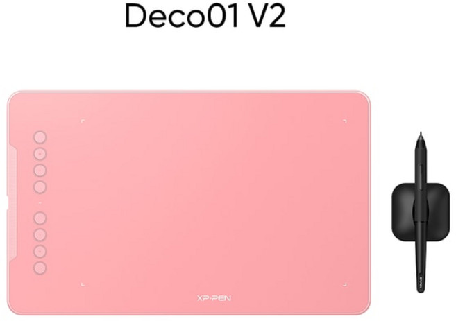 XPPen 데코 시리즈 8192 레벨 배터리 프리 펜 윈도우 맥 지원 디지털 그래픽 태블릿 드로잉 애니메이션 용, CHINA, [05] DECO01 V2 Pink, 1개