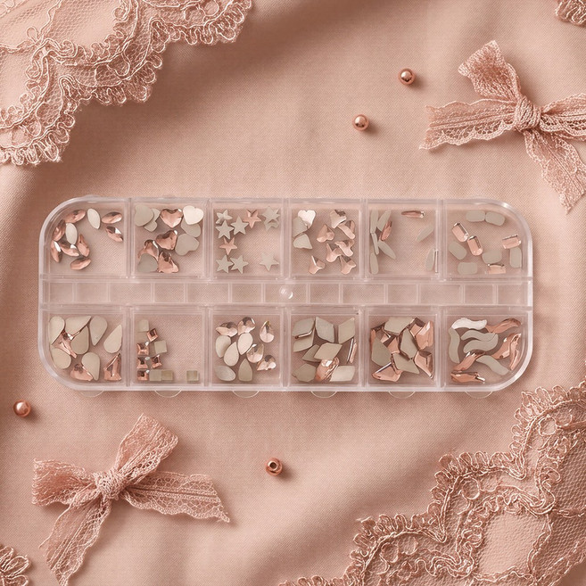 백억언니 로즈골드 믹스 스톤 네일파츠 네일스톤 12구 1세트, 1개, 로즈골드 1세트 (P770)