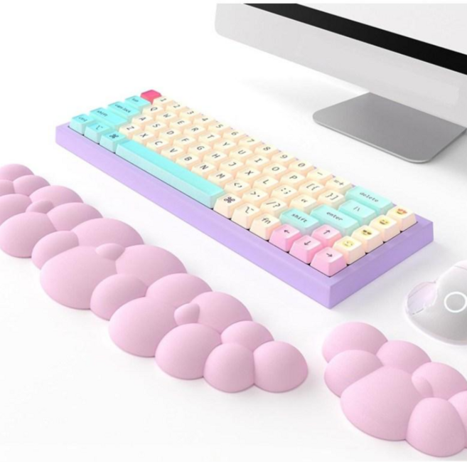 에쉬울프 메모리폼 구름 마우스 손목 받침대 키보드 팜레스트 세트, 핑크, 1세트