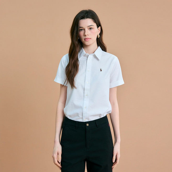 라파클럽 여성 옥스포드 반팔 셔츠 여름 면 100% 남방 자수 로고