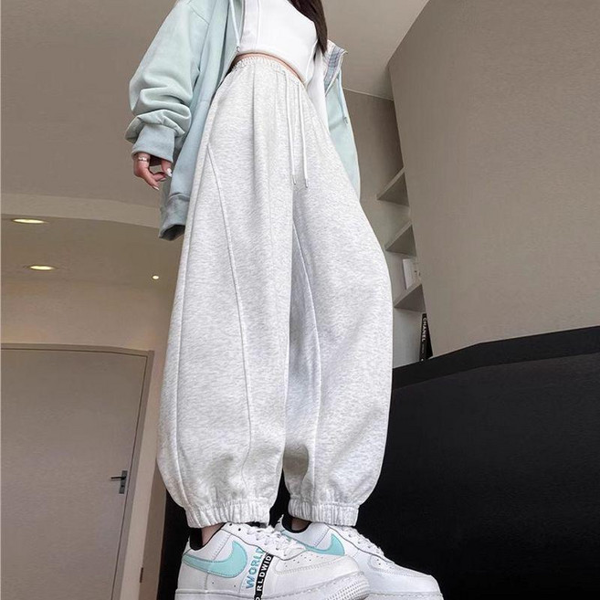 여성 와이드 조거 팬츠 하이웨스트 밴딩 트레이닝 바지 캐주얼 데일리 팬츠