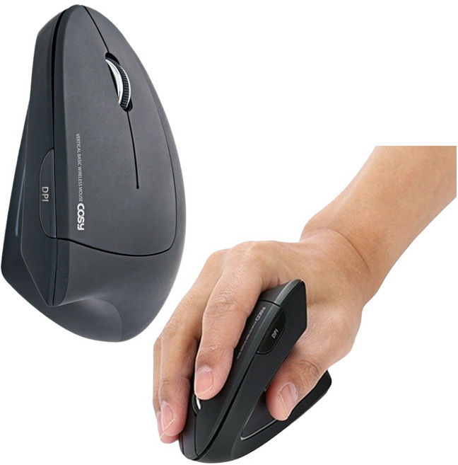 손목보호 인체공학 버티컬 무선 마우스 손목터널증후군 예방 컴퓨터 노트북 사무용 가성비 추천, 블랙