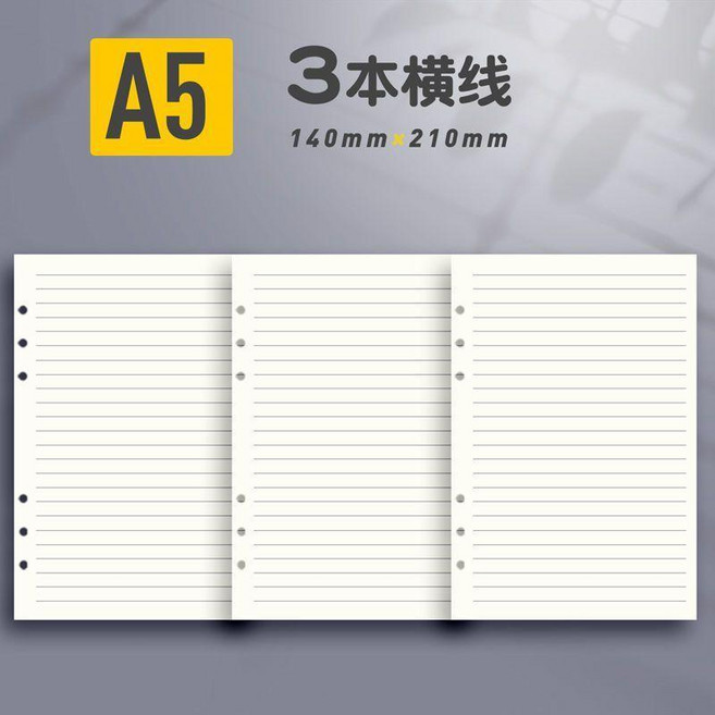 活頁紙替芯 橫線方格 A5-6孔 10本, 1個, A5-6孔,1個配套外殼 白色