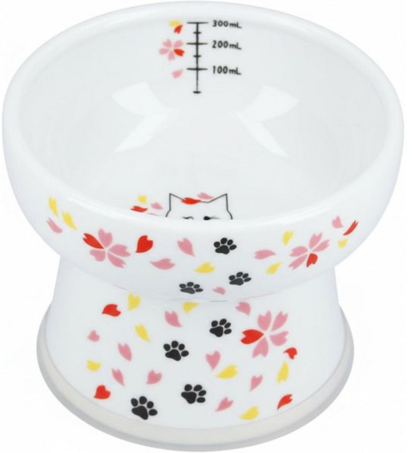네코이치 고가 고양이 물그릇은 목과 수염의 피로를 방지하고 식기세척기와 전자레인지 사용이 가능하며 일본 내 판매 1위입니다! (고양이 엑스트라 톨), Sakura, Extra Tall