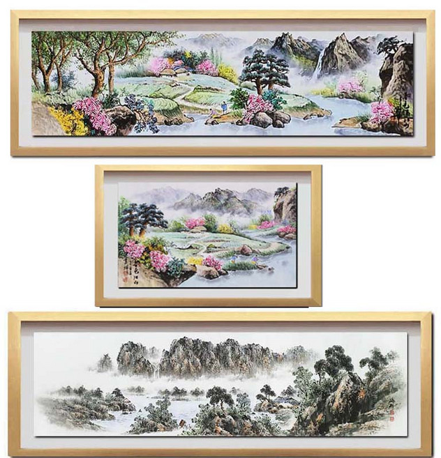 진품 / 재물 건강 출세 등용 진짜 그린 9점 그림 배산임수 산수화그림 풍수 생기 그림 풍경 액자 거실 복도 사업장 부자되는 풍경화 풍수에좋은 그림 액자 풍경그림 동양화, 8번 그림