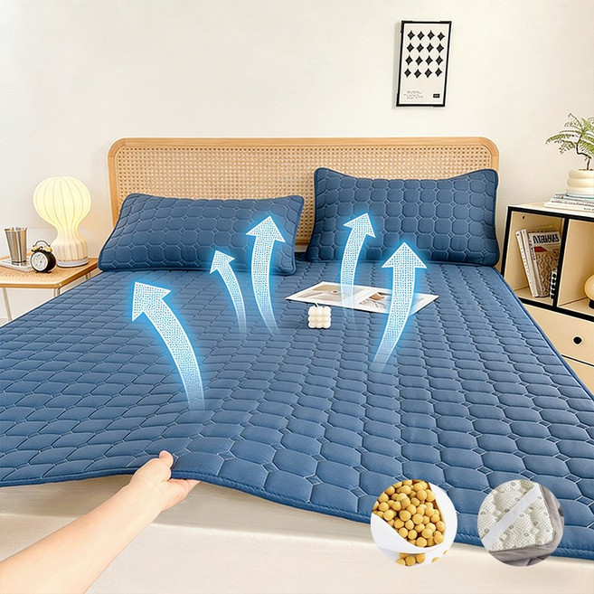 샤이닝포인츠 사계절 몽글 누빔 알러지케어 침대패드, 블루