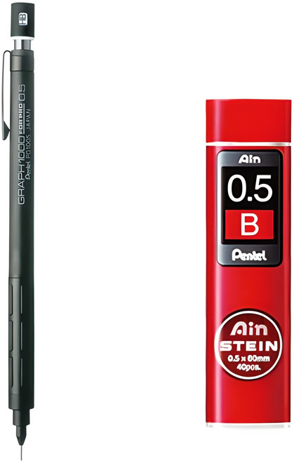 펜텔 그래프 샤프 1000 PG1005 + 아인슈타인 샤프심 B, 0.5mm, 1세트