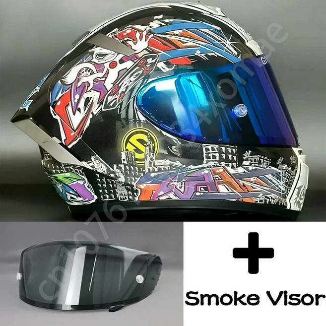 Shoei Spirit III Shoya 페이스 헬멧 Fourt 14 X14 오토바이 라이딩 모토크로스 레이싱 모토바이크, XL, Smoke