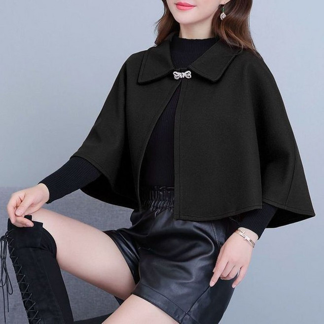 여성 케이프 코트 가을 겨울 캐주얼 코디 숏 코트 슬림핏 망토 상의 루즈핏 모직 가디건 LJX