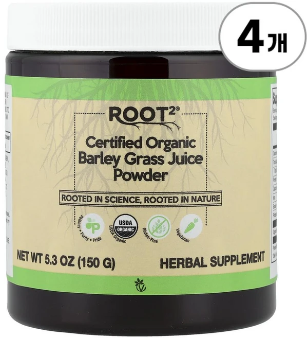 비타코스트 루트2 오가닉 보리싹 주스 파우더 Vitacost Root2® Certified Organic Barley Grass Juice Powder 150g, 4개 - 쿠팡