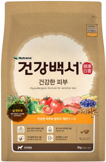 뉴트리나건강백서 강아지 건강한 피부 기능성 사료, 피부/피모+알러지, 2kg, 1개
