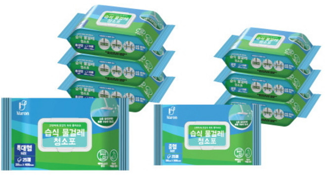 (무료배송) 목초액추출물 마론 습식 물걸레 청소포 캡형 25매 중형/특대형, 10개