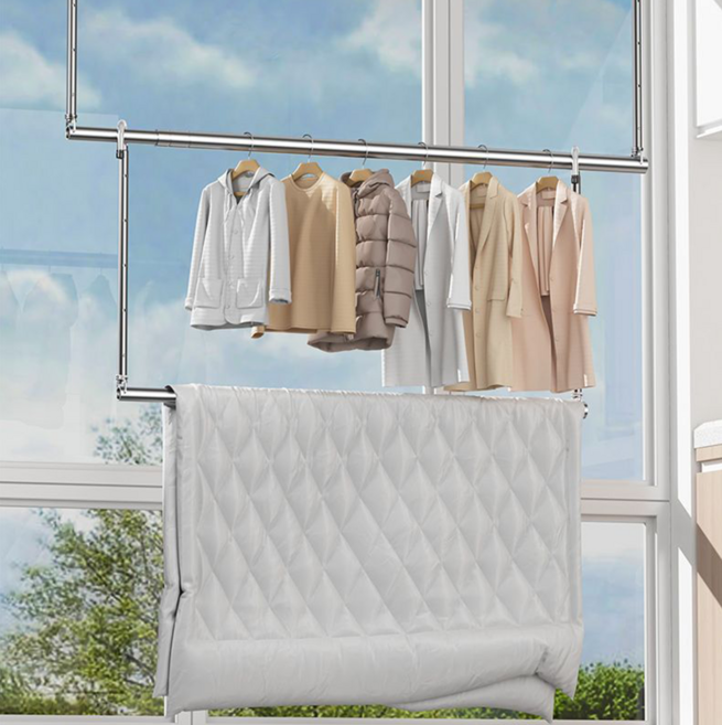 콜콜러브 걸이형 빨래건조대 베란다빨래건조대 연장형 대형 이불건조대 길이높이조절건조대 스텐빨래봉 이불봉