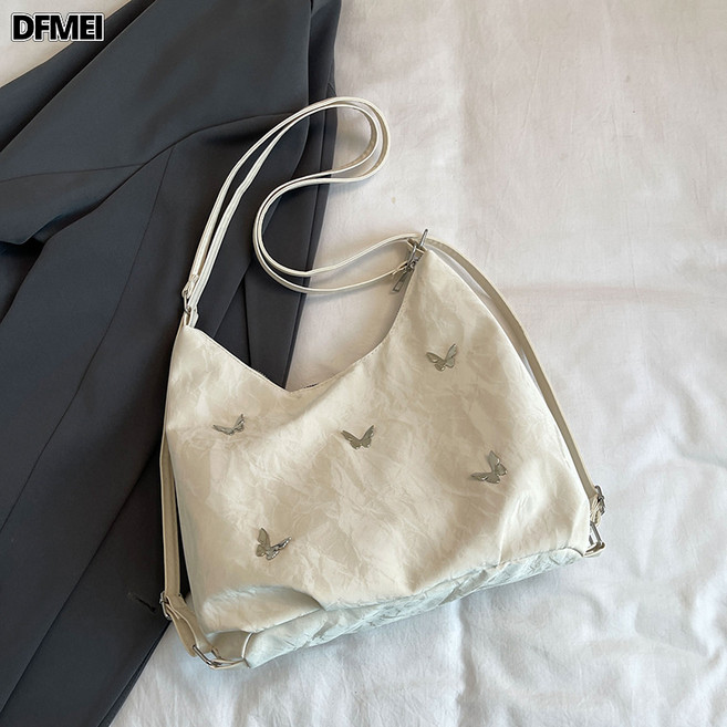 DFMEI 大容量包包女新款小衆設計通勤多功能雙肩單肩斜挎揹包, 無掛件白色