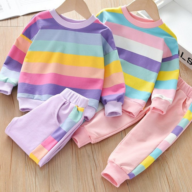 [앙디] F상하복 레인보우 (FE116) / (맨투맨티셔츠+시보리바지)_(아동복 주니어 초딩 초등학생 여아용의류 상하세트 상하복)