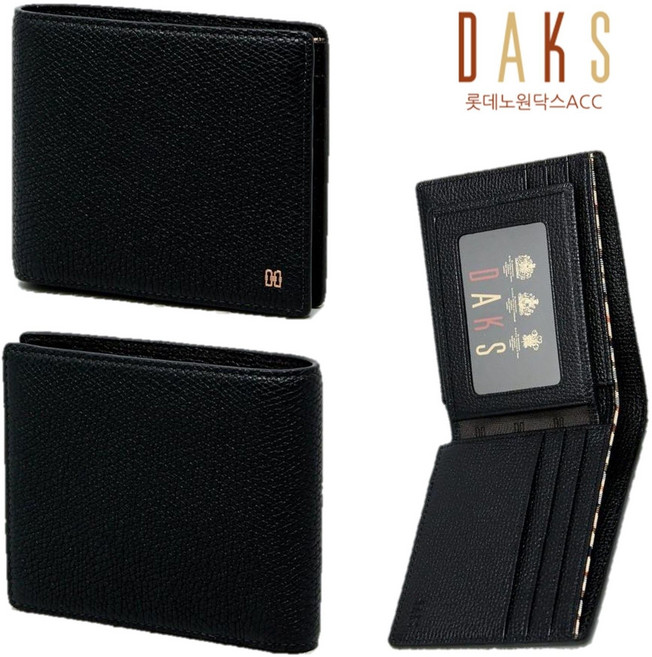 닥스 DAKS [선물포장] DBWA3F853BK 블랙 유럽 수입가죽 내부 체크 라인 포인트 반지갑 385365