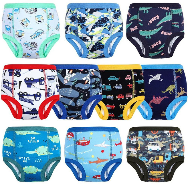 MOEMOE BABY 훈련 속옷 10팩 흡수성 배변 훈련 바지 남아 및 여아용 면 소변 바지 2-9T 초록색. 만2세