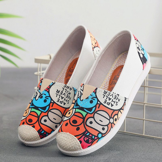 캐주얼 캔버스 베어 캐릭터 플랫슈즈 단화 슬립온 운동화 봄여름 교복 여학생 데일리