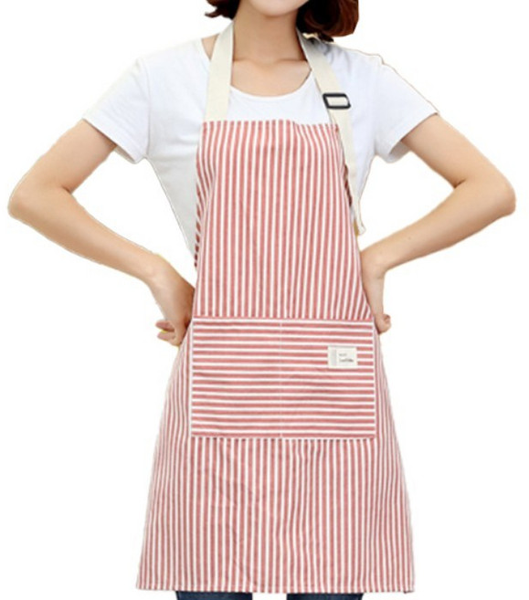 블럭마트 심플 린넨 스트라이프 앞치마, 레드, 1개