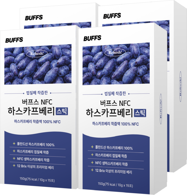 버프스 하스카프 베리 100% 착즙 스틱 NFC 0kcal 무가당 무방부제, 4박스, 150g