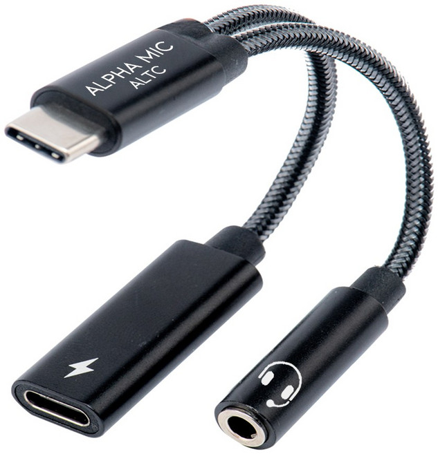 알파믹 C타입 이어폰 헤드셋 연결 PD 고속 충전 젠더 Cto3.5 잭, 블랙