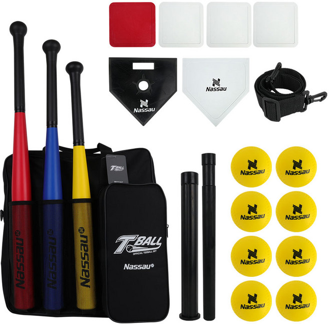 낫소 뉴스포츠 티볼세트 야구 연습 입문 훈련 티볼수업 시험용, 1세트, 레드블루옐로우