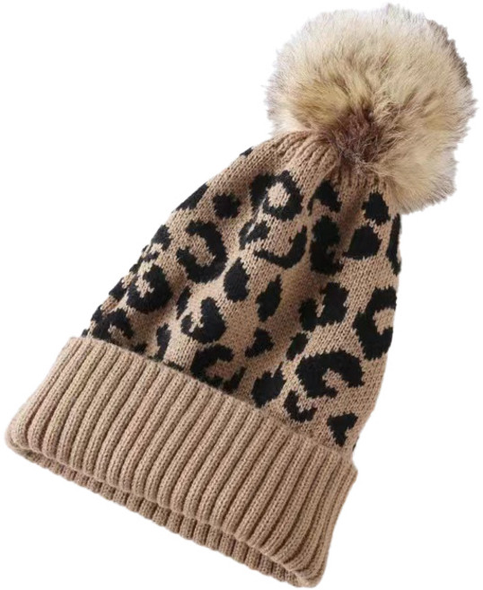 따봉오빠 레오파드 유니크 패턴 스포츠 니트 방울 모자 RDBA2206, 브라운, 1개